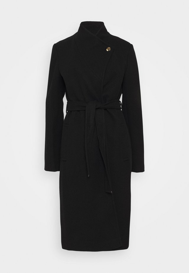 FUNNEL COLLAR GLOSSY COAT - Manteau classique - black