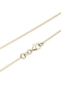 Collar de cadena de metal dorado con una textura lisa y flexible, que presenta un cierre de langosta seguro y anillos de enlace.