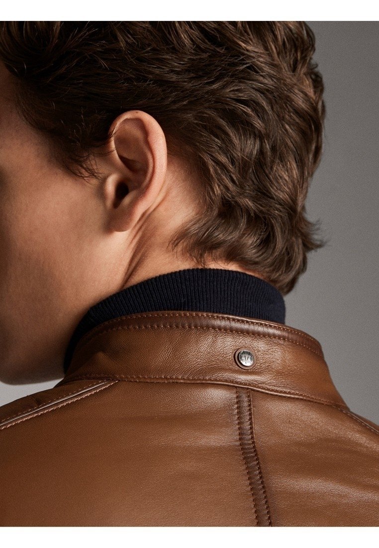 Massimo Dutti Leather jacket - brown - (Pre-owned) - Zalando