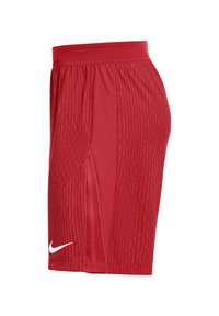 Rote Sportshorts mit strukturiertem Design, seitlichen Schlitzen und elastischem Bund. Mit einem weißen Nike-Logo auf der linken Seite.