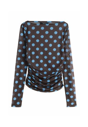 RUCHED SIDE LONG SLEEVE   - REGULAR FIT - Top s dlhým rukávom - chocolate brown blue polka dot