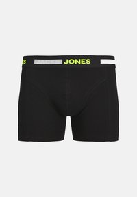 Zwarte boxershorts van zacht stof, met een gebrandmerkt elastisch tailleband in neon groen en wit, met een strakke pasvorm.