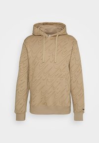 Beige huvtröja med ett texturerat mönster av överlappande Nike-logotyper, kängurufickor, dragsko på huvan och ribbade ärmslut och nederkant.