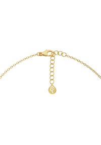 Zlatna ogrlica s kopčom u obliku jastoga i produžnim lancem koji sadrži mali okrugli privezak s ugraviranim dizajnom.