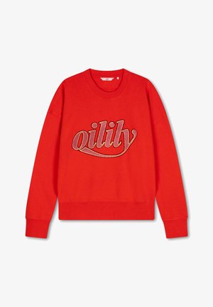 Rode sweatshirt van katoen met lange mouwen, ribgebreide manchetten en een ronde hals. Heeft een groot geborduurd "oily" logo in het goud.