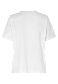 T-shirt bianca in cotone con maniche corte, scollatura rotonda e vestibilità rilassata. Tessuto liscio, senza motivi o dettagli aggiuntivi sul retro.