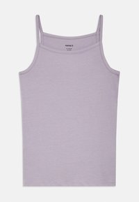 Λιλά αμάνικο μπλουζάκι φτιαγμένο από απαλό βαμβάκι, με ρυθμιζόμενες τιράντες και απλό, εφαρμοστό σχέδιο με ευθεία φάσα.