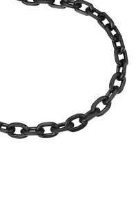 Catena nera con anelli ovali interconnessi. Ogni anello ha una finitura liscia e opaca. Il design è uniforme, con una larghezza consistente in tutta la lunghezza.