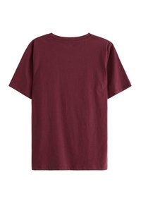 Bordeaux bomulds T-shirt med korte ærmer, rund hals og en glat tekstur. Ingen synlige grafikker eller mønstre på bagsiden.