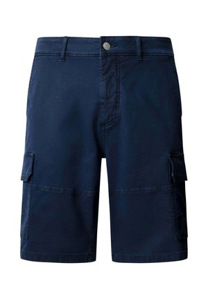 Tumesinised mereväe stiilis cargo-püksid vöökanduritega, esikäepidemega kinnitused, luku ja mõlemal küljel klapiga taskud.