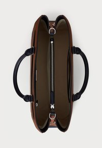 Lauren Ralph Lauren STRIPED LEATHER LARGE HANNA SATCHEL - Käsilaukku - brown/navy