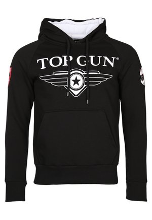 Musta huppari, joka on valmistettu puuvillasekoitteesta. Siinä on suuri valkoinen "TOP GUN" -logo ja siipigrafiikka, etutasku ja punaiset hihasovitteet.