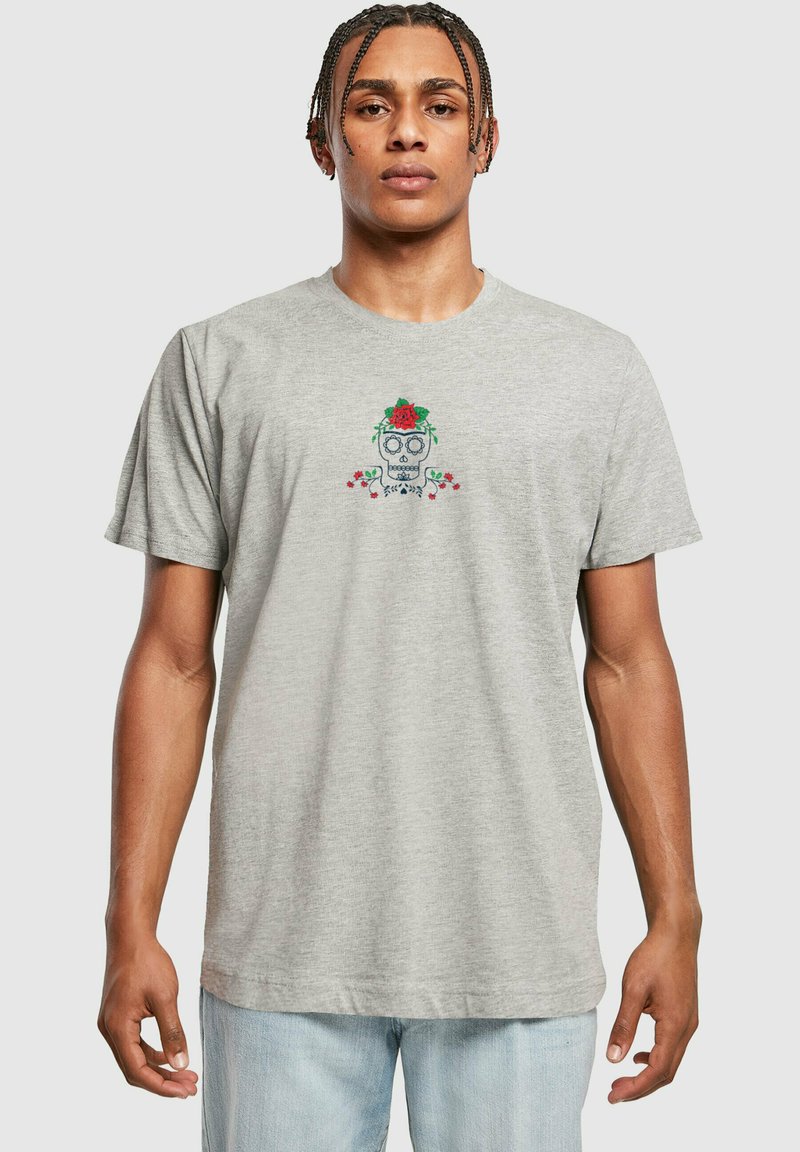 Merchcode FRIDA KAHLO DEATH ROUND NECK - Apdrukāts T-krekls - heather grey