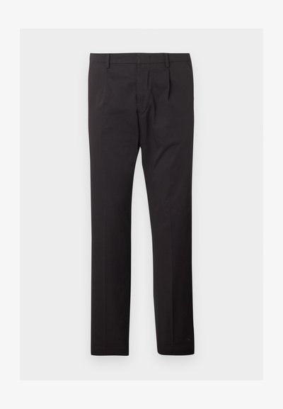 Pantalon habillé noir pour homme, coupe droite, avec passants pour ceinture et poches avant, présenté à plat sur fond blanc.