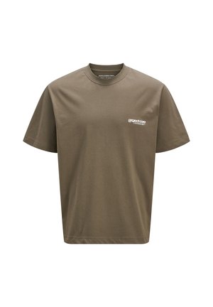 Olivengrøn bomulds t-shirt med rund halsudskæring, korte ærmer og et lille hvidt "projectcore" logo på venstre bryst. Enkel design.