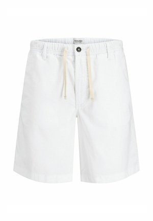 Valged puuvillased lühikesed püksid, millel on nööriga sulgemine, vööl nööp ja sirge lõige. Ideaalne igapäevaseks kandmiseks.