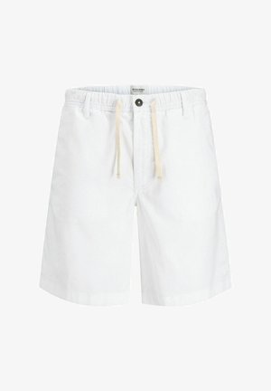 Balti medvilniniai šortai su raišteliu, su sagte juosmens srityje ir tiesiu kirpimu. Puikiai tinka kasdieniam dėvėjimui.