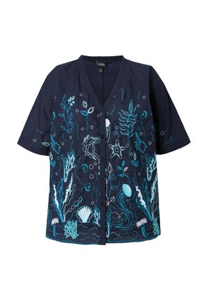 Ulla Popken, UNDER THE SEA SHORT SLEEVE EMBROIDERED - Bluse - marine