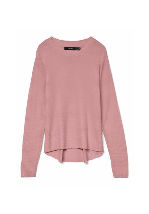 Garā piedurkņu, apaļo kakla izgriezumu džemperis mīkstā rozā adījumā, ar teksturētu virsmu un augstāk-zemāk hem dizainu.