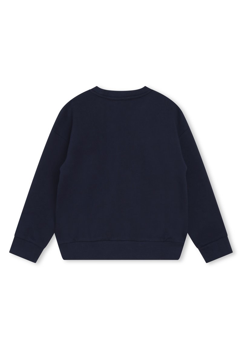 Felpa blu navy con collo rotondo, in morbido cotone, con polsini e orlo a coste. Presenta un design semplice e senza fronzoli.