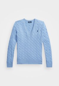 CABLE-KNIT WOOL-CASHMERE V-NECK JUMPER  - Maglione - new litchfield blue