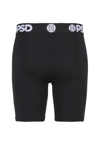 Zwarte katoenen boxershorts met een witte elastische tailleband waarop het "PSD"-logo staat en een strakke, aansluitende pasvorm.