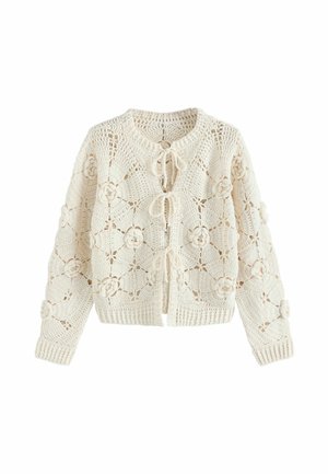 Next, REGULAR FIT - HAND KNIT FLORAL TIE FRONT CARDIGAN - Kardigan - ecru