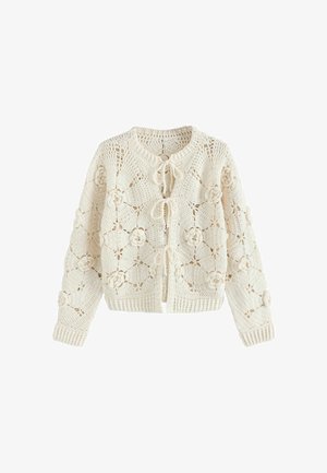 Next, REGULAR FIT - HAND KNIT FLORAL TIE FRONT CARDIGAN - Kardigan - ecru