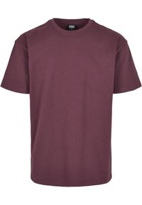 Burgundská bavlněná tričko s kulatým výstřihem, krátkými rukávy a rovný střih. Disponuje hladkou texturou a minimalistickým designem.