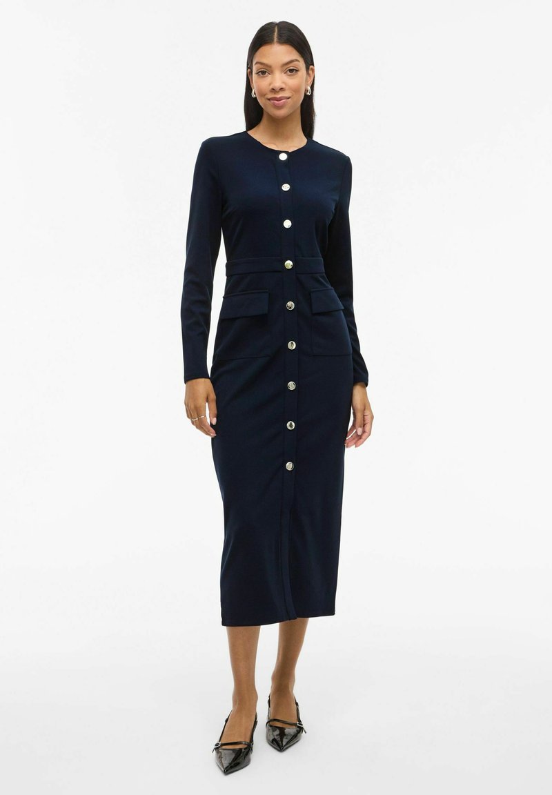slim fit dress slacks Classic Shirtwaist Dress in Navy Poplin