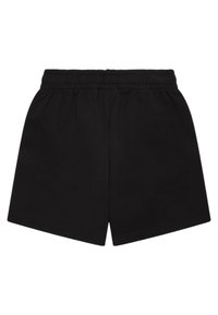Pantaloni corti neri realizzati in tessuto morbido, con vita elasticizzata, gambe dritte e senza ulteriori motivi o accessori.