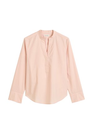 Lange mouwen, lichtroze shirt van katoen. Heeft een mandarin collar en een voorplacket met een relaxte pasvorm, een gladde textuur en een rechte zoom.