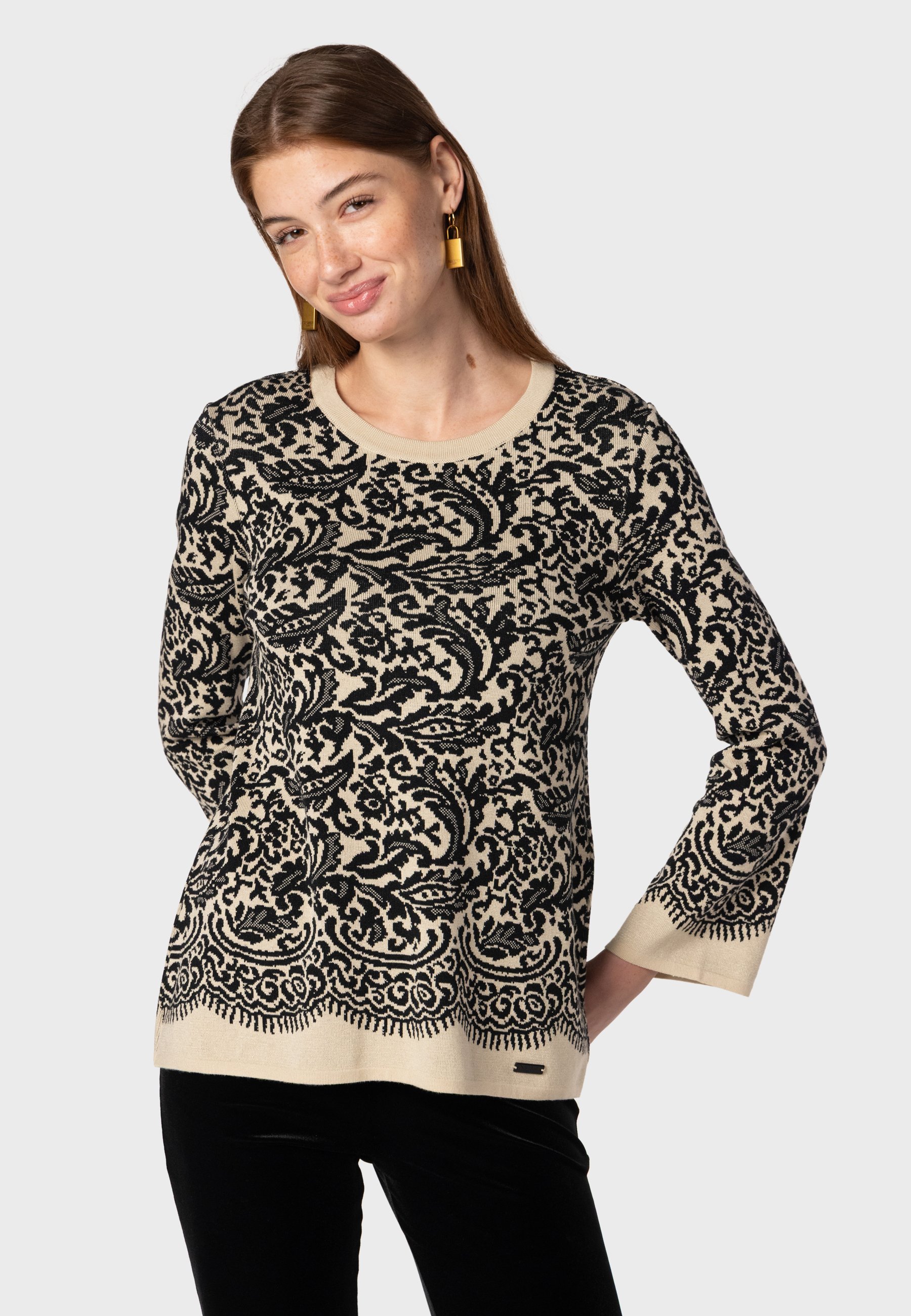 NAULOVER Top Maglione Donna A Maniche Lunghe, Girocollo Scatola, Stampa Tie Dye, Colore Verde, Taglia 42