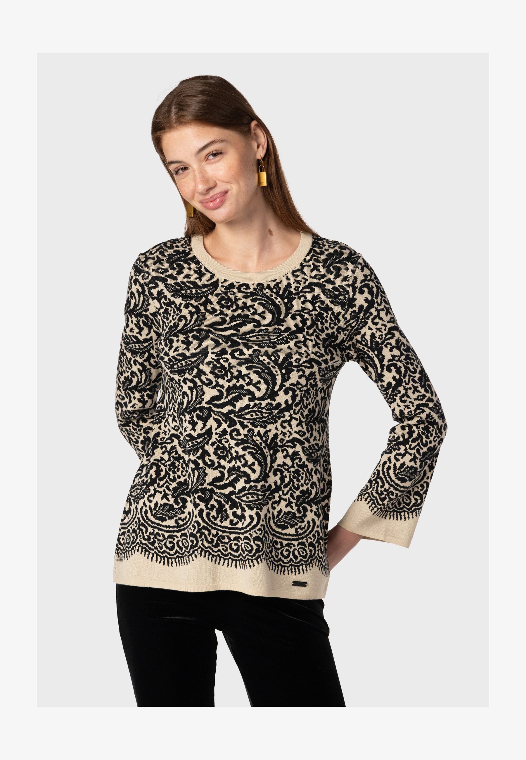NAULOVER Top Maglione Donna A Maniche Lunghe, Girocollo Scatola, Stampa Tie Dye, Colore Verde, Taglia 42