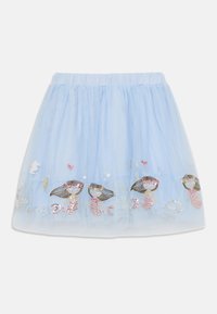 Gonna in tulle azzurro chiaro con sirene ricamate e paillettes, dotata di una vita elasticizzata e design a strati.