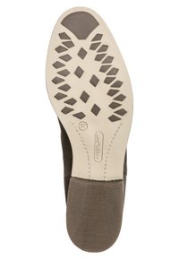 Semelle de chaussure marron avec une bande de roulement beige texturée, motifs en forme de losange pour l'adhérence, taille 37, marquée "FREEFLEX SOFT WALKER".