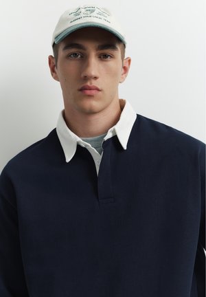 PULL&BEAR, STRIPED LONG SLEEVE WITH EMBROIDERY - POLO SHIRT - Polo - dark blue