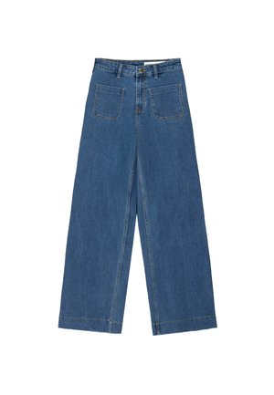 Bershka CROPPED WIDE-WITH SEAMS - Wide Leg - light-blue denim