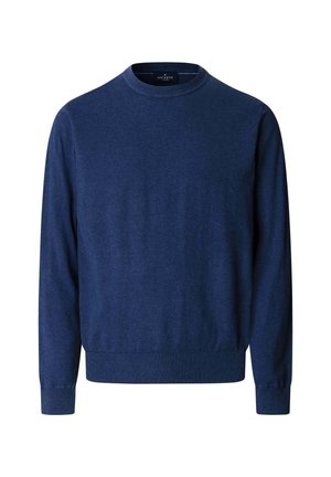 Maglione blu navy a maniche lunghe con scollo tondo, polsini e orlo a costine, realizzato in tessuto a maglia fine, etichettato Hackett London.