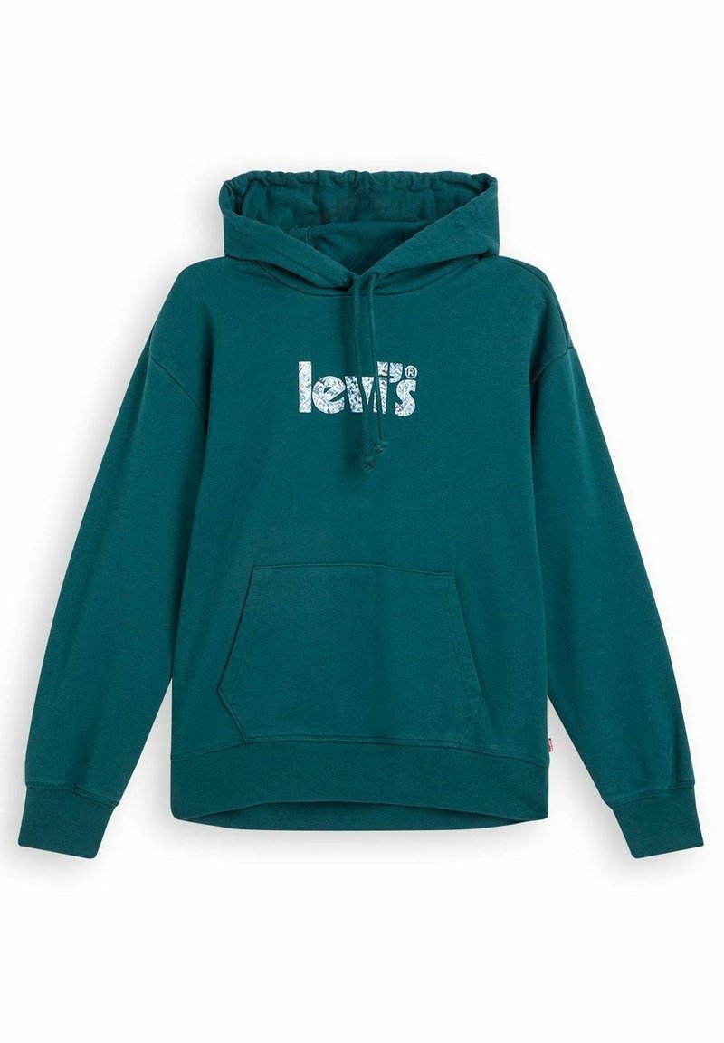 Sweat à capuche bleu sarcelle avec poche avant et logo blanc « lewis » imprimé sur la poitrine, doté d’un cordon de serrage à la capuche et de poignets côtelés.