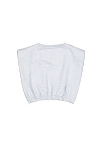 Svetlosivý cropped top s širokými rukávmi, elastickým lemom a rebrovaným výstrihom. Mäkká tkanina s mierne textúrovaným povrchom.