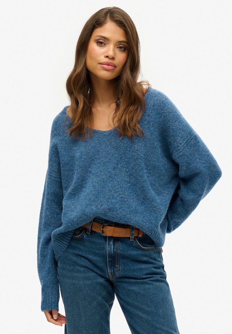 Superdry & Co V NECK - Strickpullover - admiral blue twist