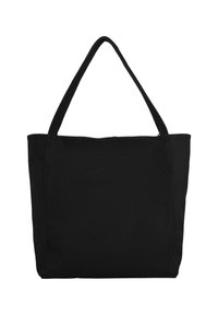 Sac fourre-tout noir en tissu, d'une forme rectangulaire simple, avec deux anses et sans matériel ou motifs visibles.