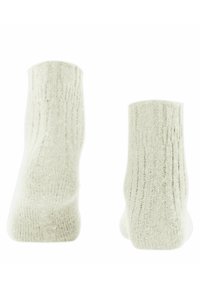 Calze grigie chiaro realizzate in materiale testurizzato, con un design a coste, alte fino al polpaccio e una finitura liscia e morbida.