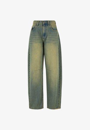 Weite Jeans aus Denim in Hellblau mit ausgewaschener Textur. Fünf Taschen und hohe Taille. Sauberer Saum und dezente Nähdetails.