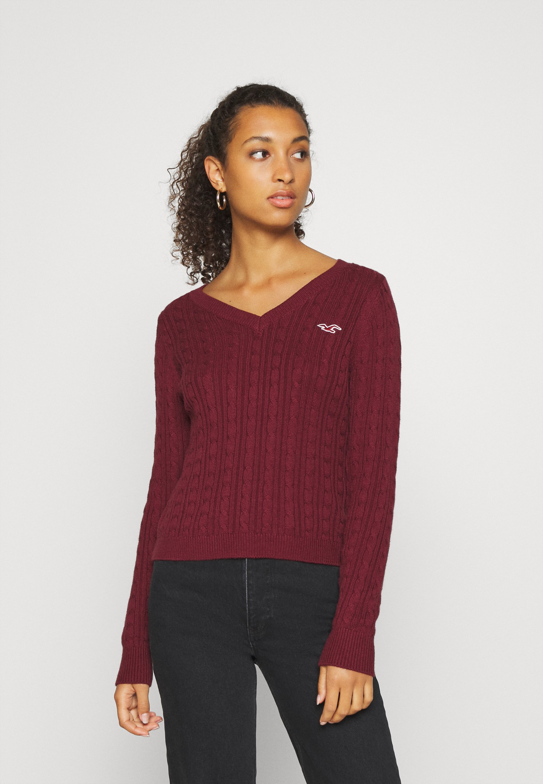 Hollister Co. CABLE ICON VNECK Trui burgbordeauxrood Hollister Co. CABLE ICON VNECK Trui burgbordeauxrood