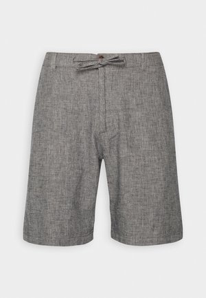Shorts gris en tissu texturé avec un motif tissé, taille élastique avec cordon de serrage et poches latérales.
