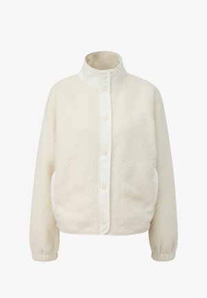 Kreem värvi fliisjakki, millel on kõrge krae ja nööbiga sulgemine. Omab küljetaskuid ja elastseid mansette mugava sobivuse tagamiseks.