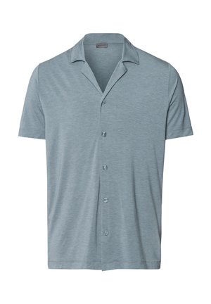 Kurzärmliges, knöpfbares Hemd aus einem leichten, atmungsaktiven Stoff mit weicher Textur, ausgestattet mit einem klassischen flachen Kragen und fünf Knöpfen.
