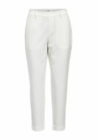 Pantalones blancos a medida hechos de una tela suave, con bolsillos laterales, un ajuste Slim y una longitud cropped con un dobladillo limpio.